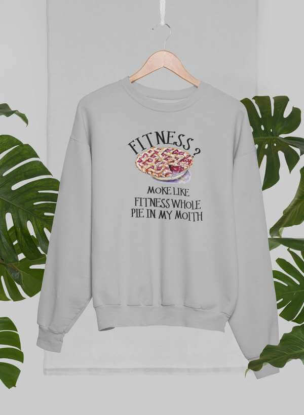 fitness graphic sweatshirt featuring a fun pie design in Athletic Heather color, perfect for casual and active wear.