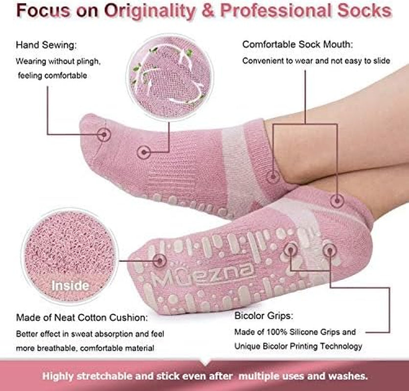 Muezna non-slip yoga socks for women with grip soles, suitable for Pilates, barre, and hospital use, size 5-10.