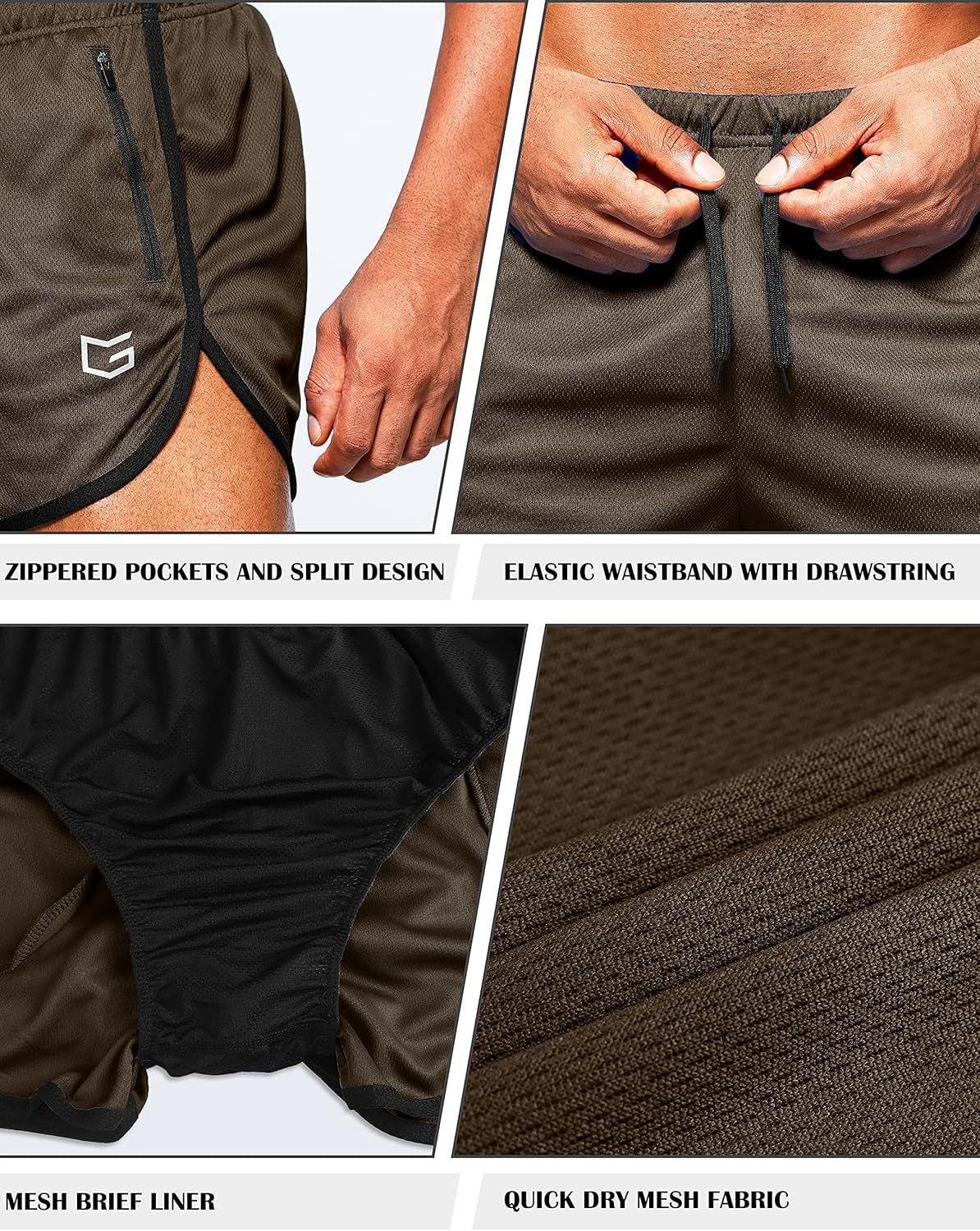 G Gradual men's running shorts, 3-inch quick-dry athletic jogging shorts with zipper pockets, designed for gym and workout activities.
