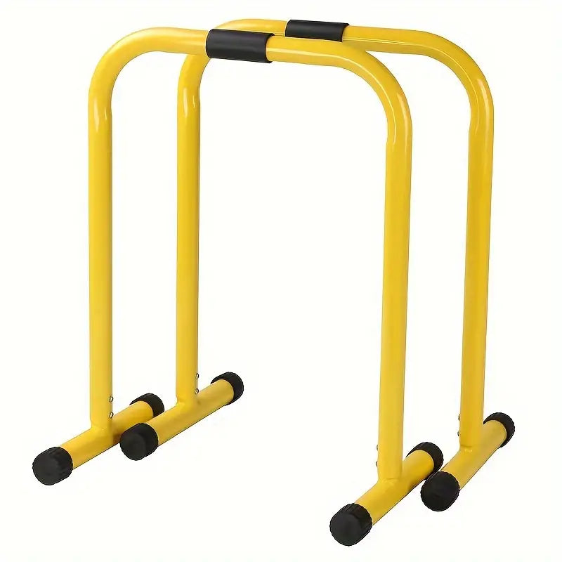 1 Pair Multifunctional Height Adjustable Parallel Bars in yellow for home workouts and gym use.