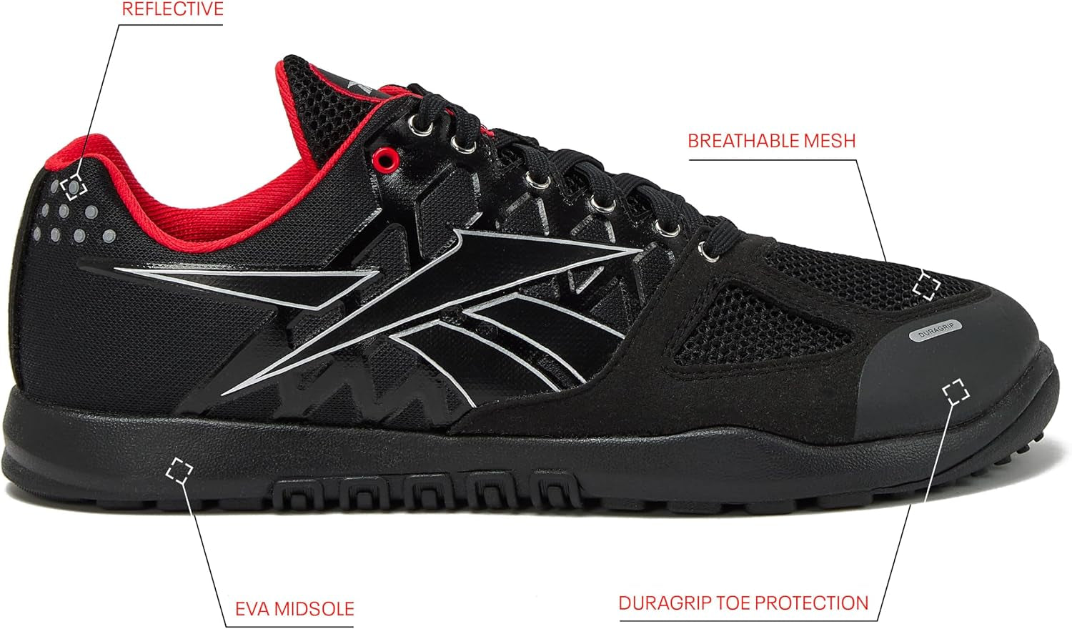 Reebok men's Nano 2.0 cross training shoes featuring black and gray design with supportive athletic sole and breathable upper.
