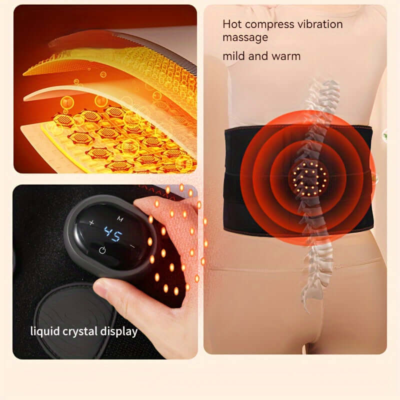 Hot compress vibration massage features of usb rechargeable waist ab trainer with liquid crystal display.