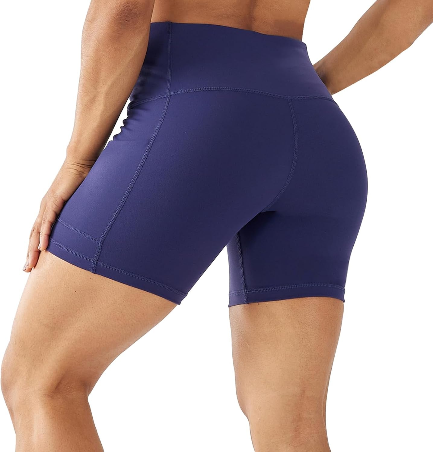 Lovesoft women's 5-inch high waist biker shorts with side pockets, ideal for yoga, running, gym, and workout compression spandex.