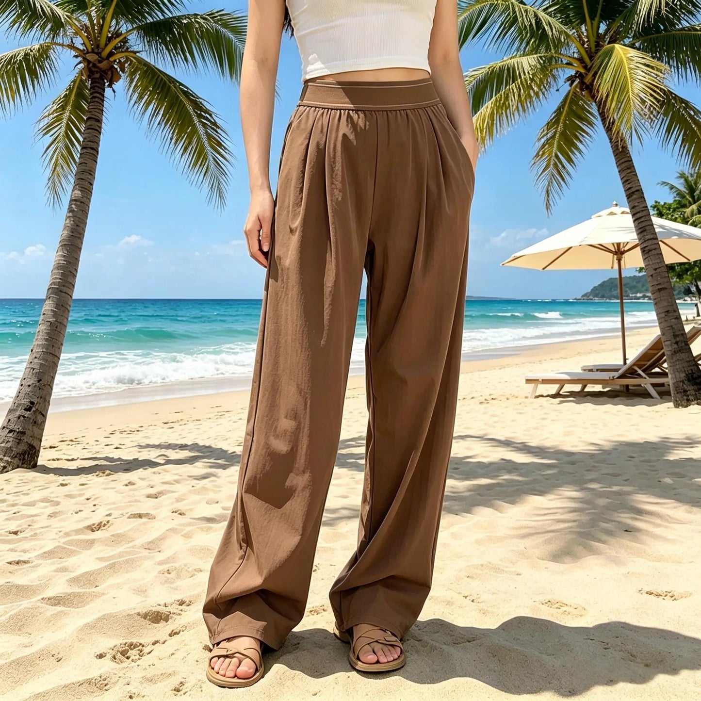 Women’S High Waisted Wide Leg Lounge Pants with Pockets – Lightweight Stretch Casual Yoga Workout Travel Pants