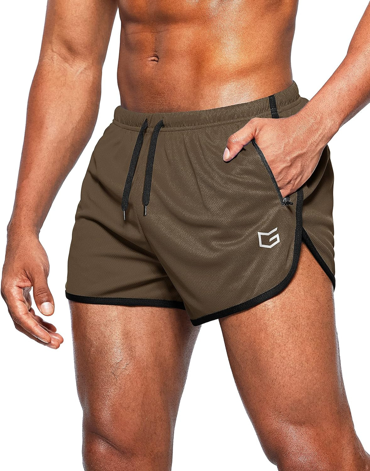 G Gradual men's running shorts, 3-inch quick-dry athletic joggers with zipper pockets, designed for gym and jogging activities.