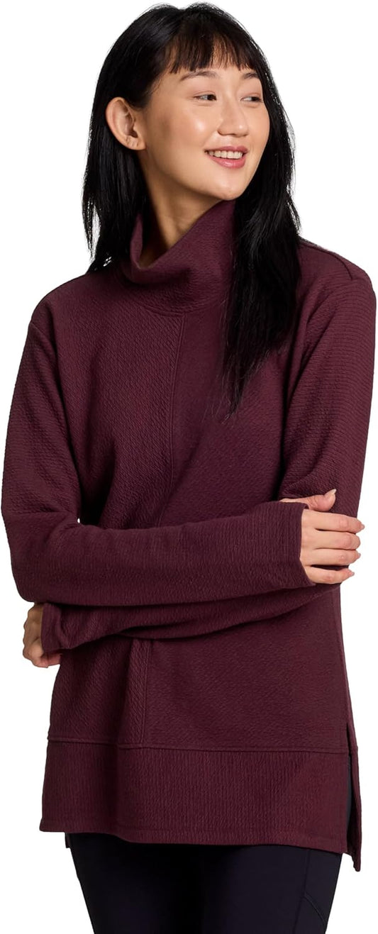 RBX Active women's quilted cowl neck pullover sweater with thumbholes, lightweight mock neck tunic sweatshirt, ultra-soft and cozy.