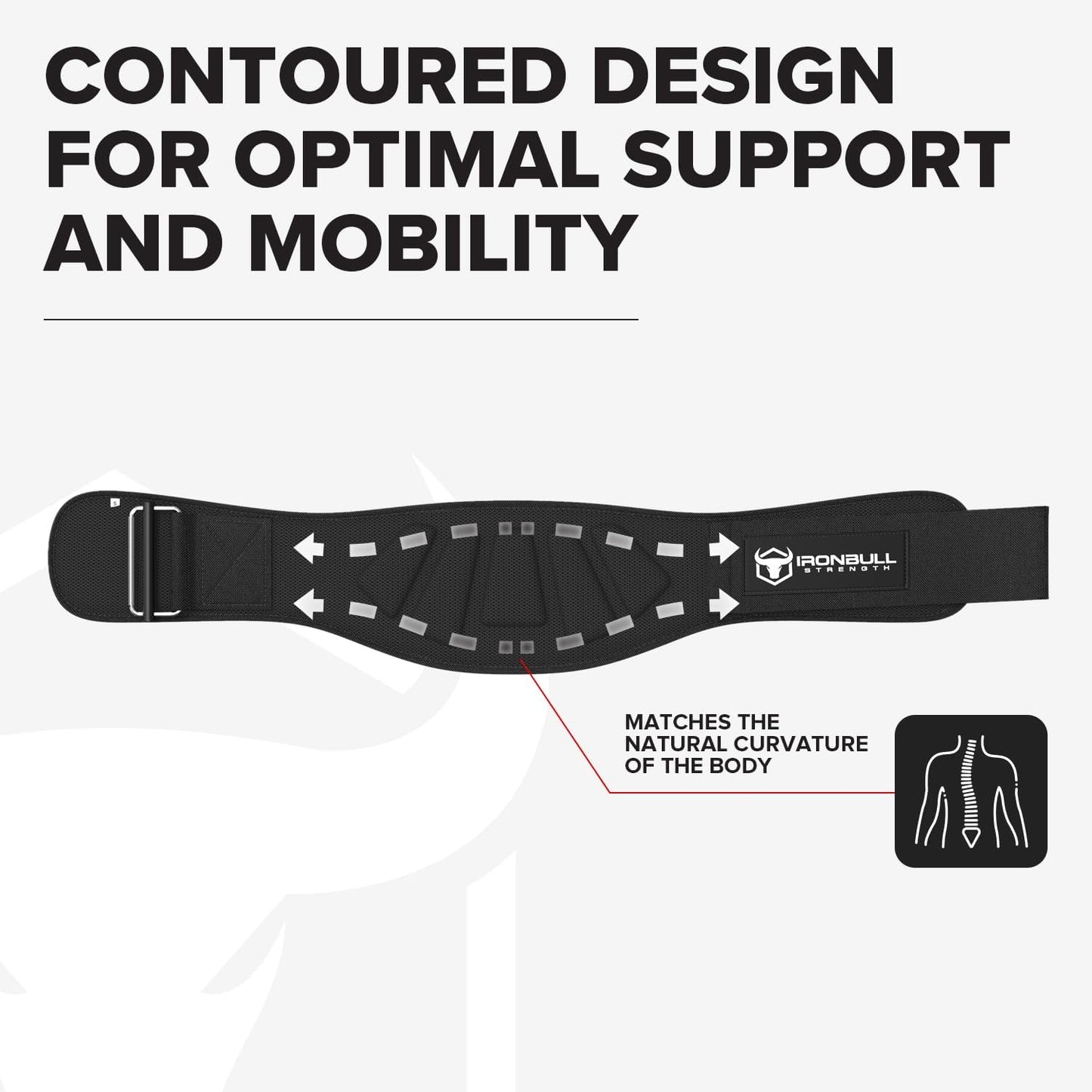 Iron Bull Strength 6-inch auto-lock weightlifting belt showing back support for men and women in workout and powerlifting settings.