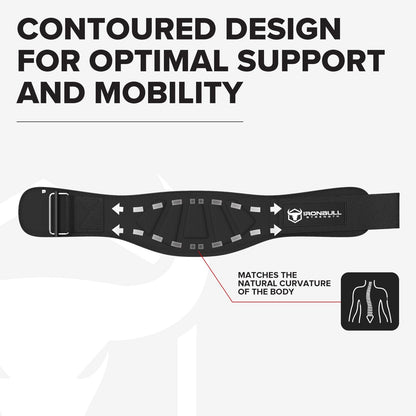 Iron Bull Strength 6-inch auto-lock weightlifting belt showing back support for men and women in workout and powerlifting settings.
