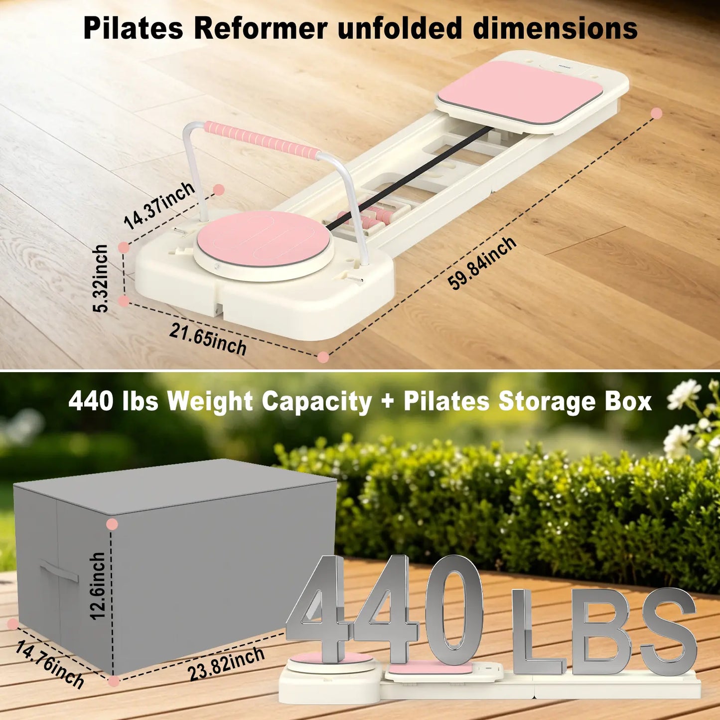HOTWAVE Portable Pilates Reformer, 7-In-1 Pilates Board for Home Gym, Foldable Machine with High-Strength Steel Rails 440Lbs Max Capacity, Adjustable 20Lbs & 60Lbs Resistance Bands, Professional Full-Body Sculpting Equipment Summerwins Summerwins