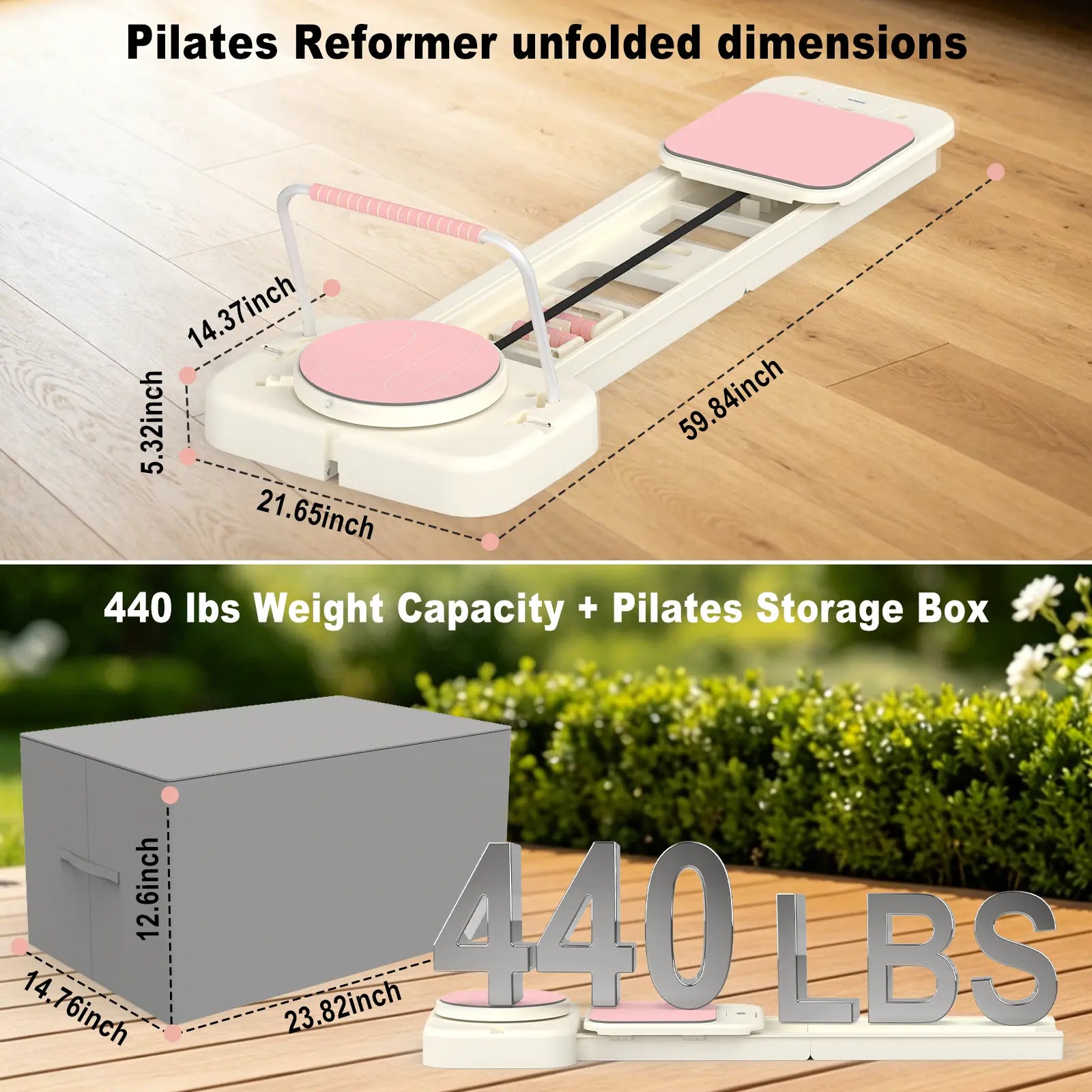 HOTWAVE Portable Pilates Reformer, 7-In-1 Pilates Board for Home Gym, Foldable Machine with High-Strength Steel Rails 440Lbs Max Capacity, Adjustable 20Lbs & 60Lbs Resistance Bands, Professional Full-Body Sculpting Equipment Summerwins Summerwins