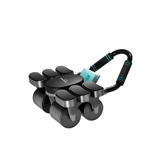 1pc 4-Wheel Abdominal Roller with Automatic Rebound and Elbow Support Pads - Black-0
