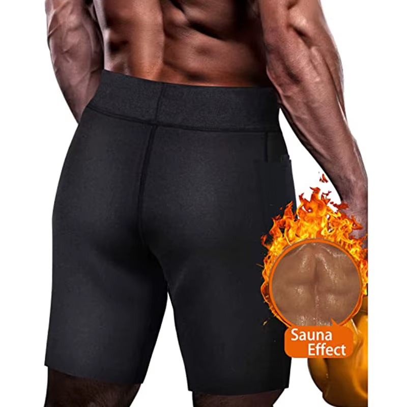 Men's sauna shorts for body sculpting showing the back view and sauna effect design for optimal performance.