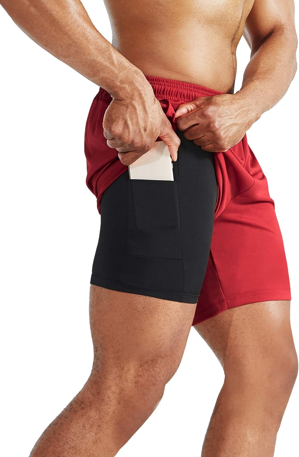 NELEUS men's 2-in-1 running shorts with liner, dry fit fabric, and side pockets, designed for comfortable workout and running activities.