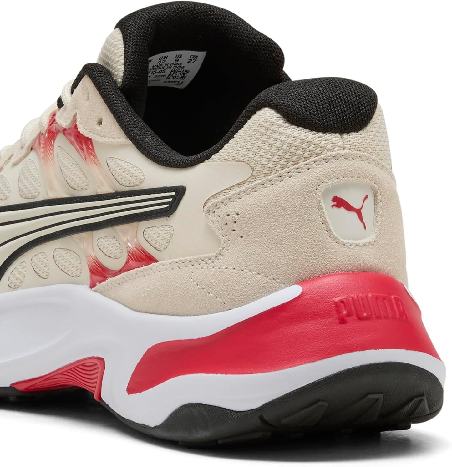Puma men's Insphere running shoes in black and white with cushioned sole and breathable mesh upper.