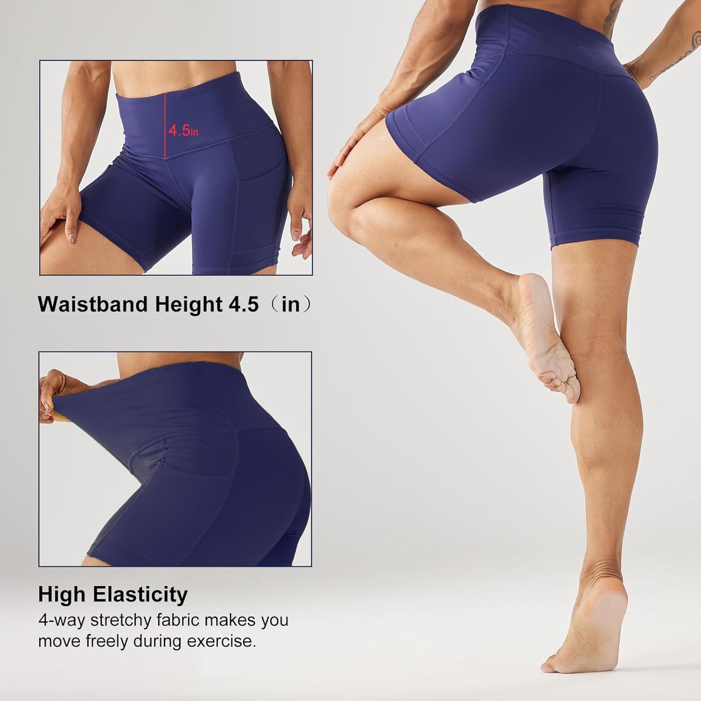 Lovesoft women's 5-inch high waist biker shorts with side pockets, stretchy compression spandex for yoga, running, and gym workouts