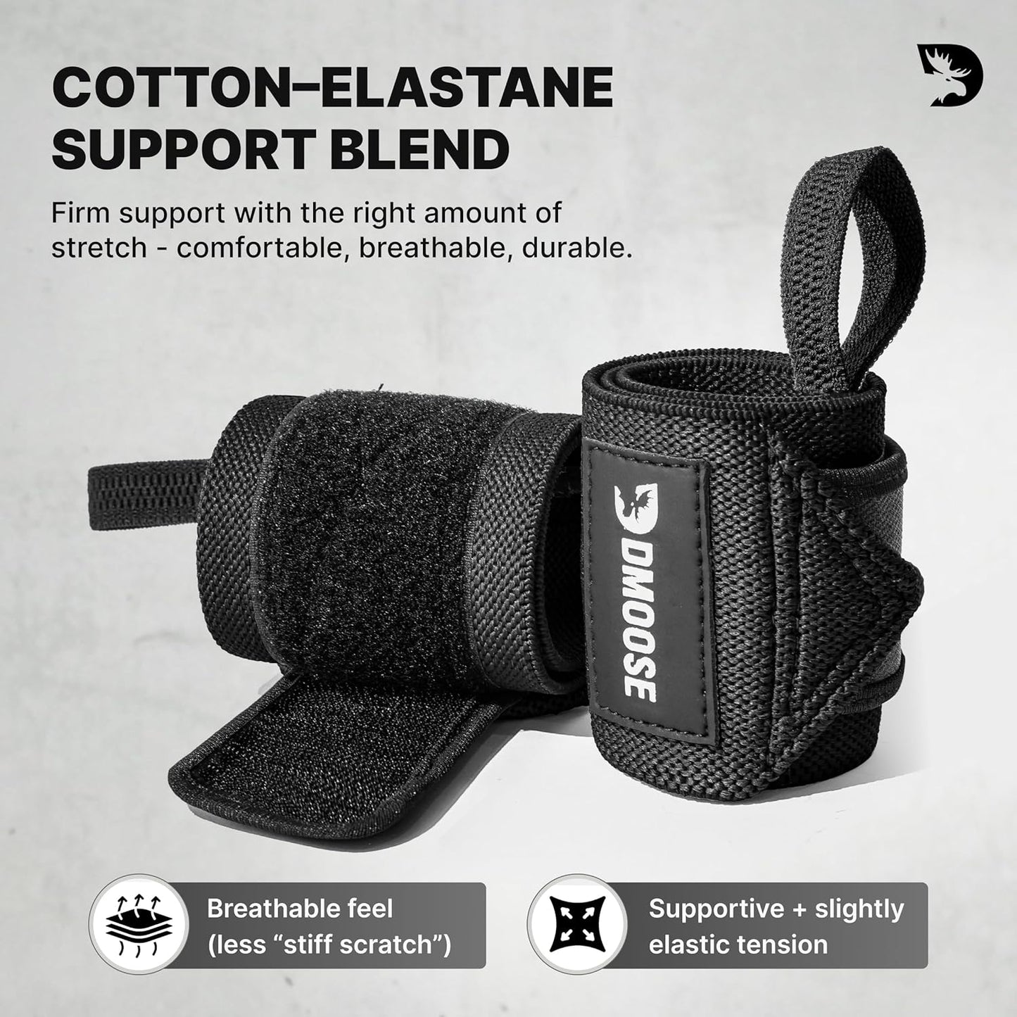 Dmoose Fitness Wrist Wraps for Weightlifting 18" - Heavy Duty Gym Wrap with Hand Thumb Loop for Support & Pain Relief, USPA Approved Powerlifting, Weight Lifting Wrist Straps for Men & Women Work Out