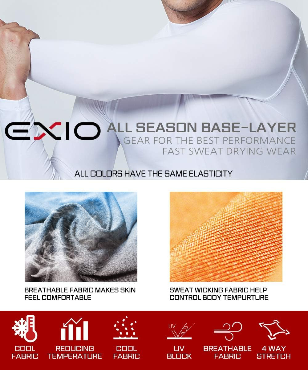 Men's EXIO mock compression base layer shirt, cool dry long-sleeve top with moisture-wicking fabric for active wear.