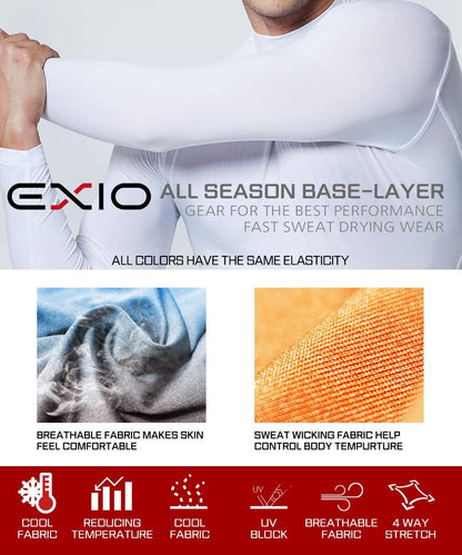 Men's EXIO mock compression base layer shirt, cool dry long-sleeve top with moisture-wicking fabric for active wear.