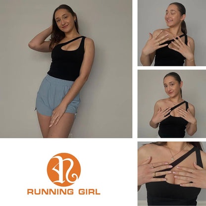 RUNNING GIRL women's one-shoulder workout tank top with built-in sports bra, ideal for running, yoga, and athletic activities.