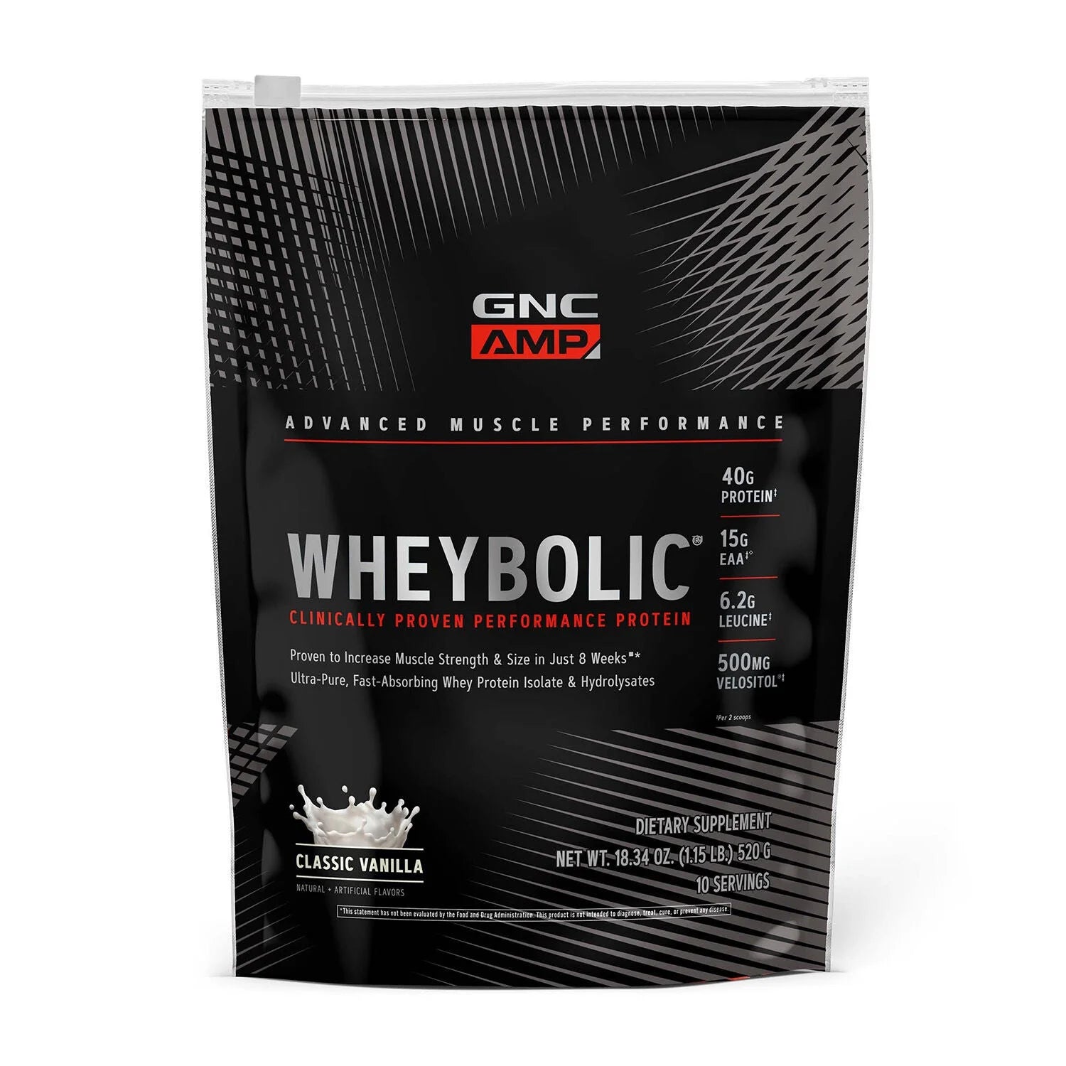 AMP Wheybolic Clinically Proven Protein Powder, Increases Muscle Strength & Muscle Building, 40G Whey Protein, BCAA, Leucine, 3Rd Party Tested, Classic Vanilla, 10 Servings