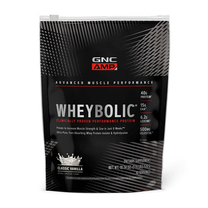 AMP Wheybolic Clinically Proven Protein Powder, Increases Muscle Strength & Muscle Building, 40G Whey Protein, BCAA, Leucine, 3Rd Party Tested, Classic Vanilla, 10 Servings