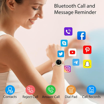 Duobuy women’s smart watch with call features, heart rate, blood oxygen, sleep and step tracking, waterproof fitness tracker for iPhone and Android.