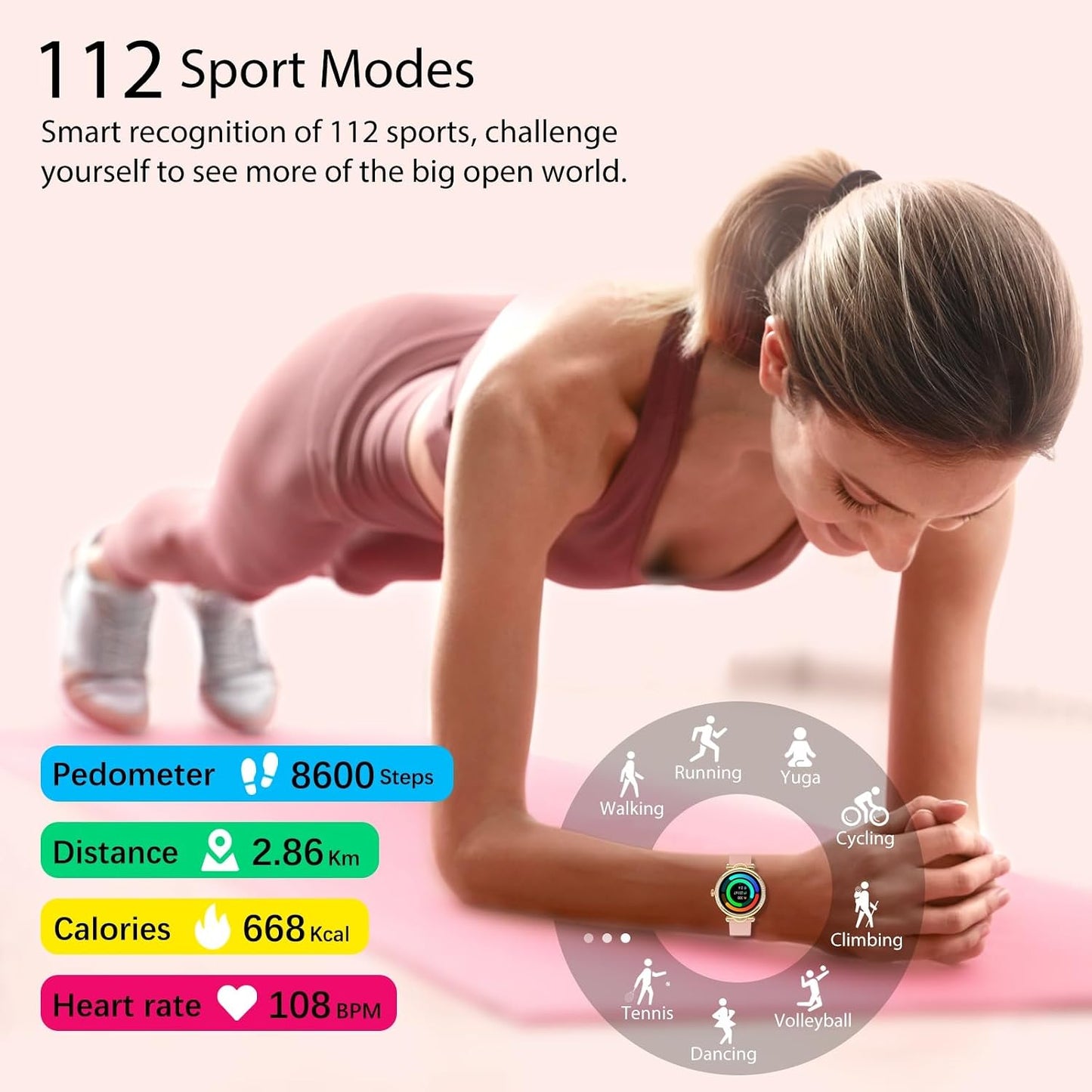 Duobuy women's smart watch with call features, heart rate, blood oxygen, sleep, step tracker, waterproof for iPhone and Android.