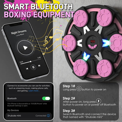 Fitness Essentials music boxing machine for kids and adults featuring wall punching pad, lighting, 9-speed Bluetooth game, and gloves