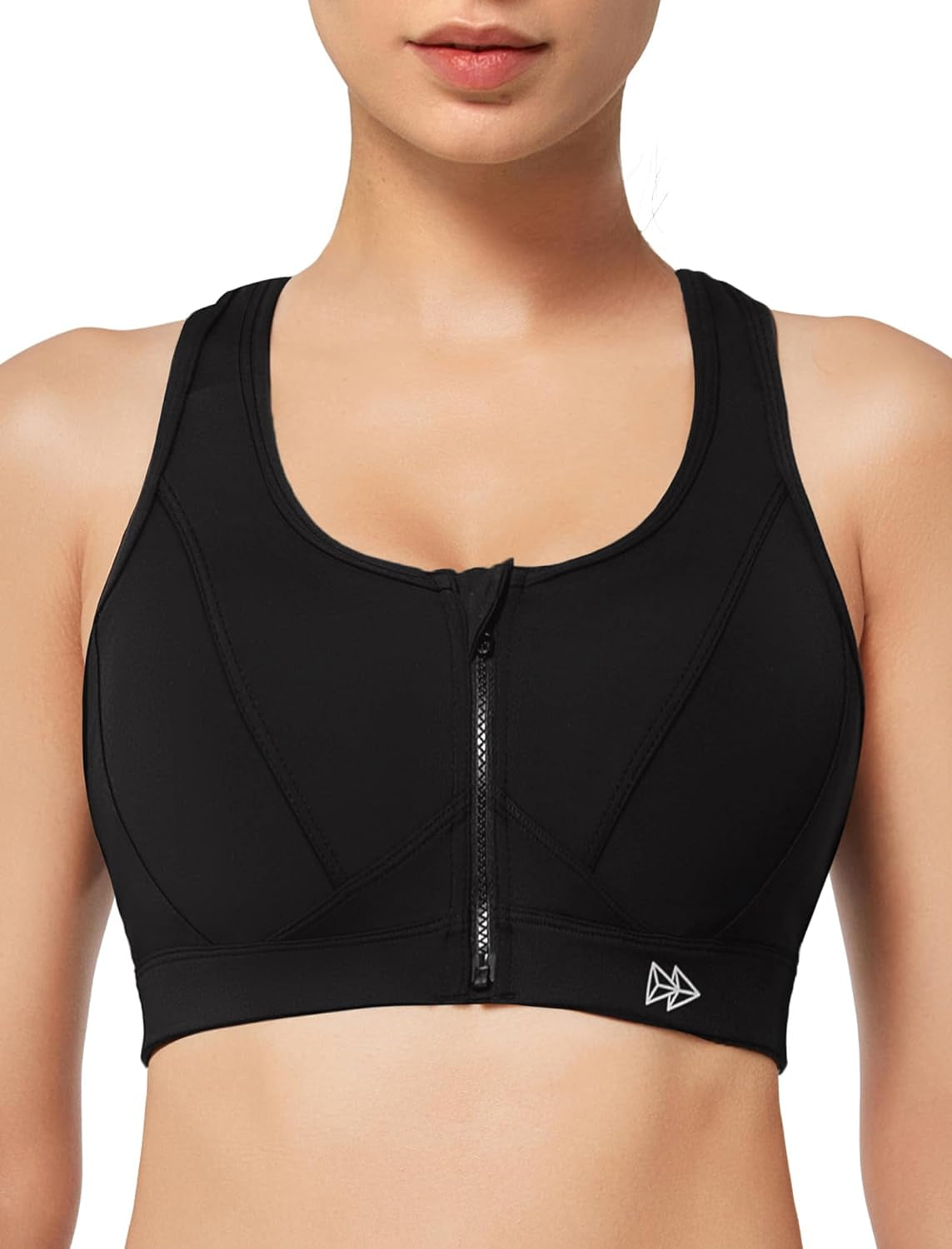 Yvette zip front high impact sports bra for women, plus size workout and running fitness bra with supportive design and moisture-wicking fabric.