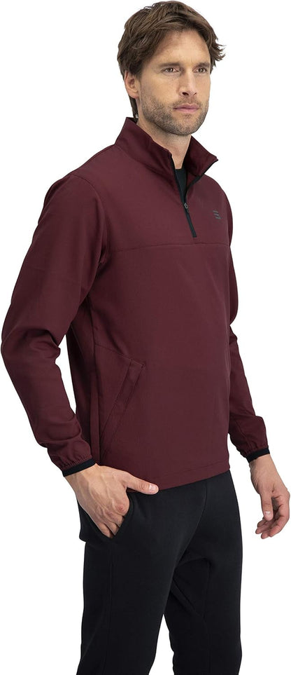 Three Sixty Six men's windbreaker golf jacket with zipper, vented design, and dry fit fabric for active outdoor wear.