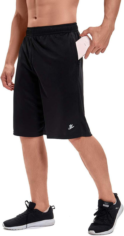 DEVOROPA men's athletic basketball shorts with loose fit, zipper pockets, ideal for sports and workout activities.