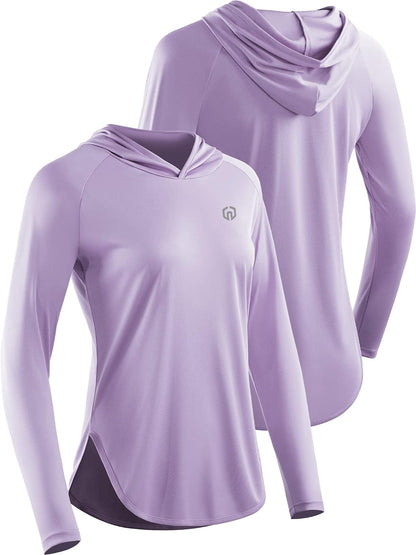 NELEUS women's sun protection running shirt with hood, lightweight athletic shirt designed for workout and outdoor activities.