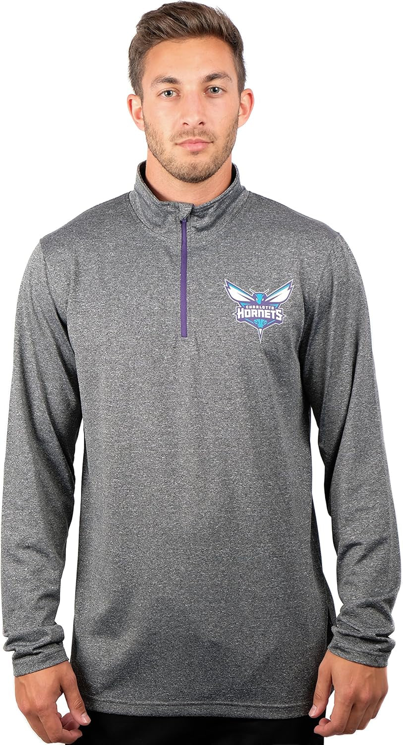 Ultra Game men's NBA quarter zip long sleeve T-shirt, super soft fabric, featuring team logo and sporty design.