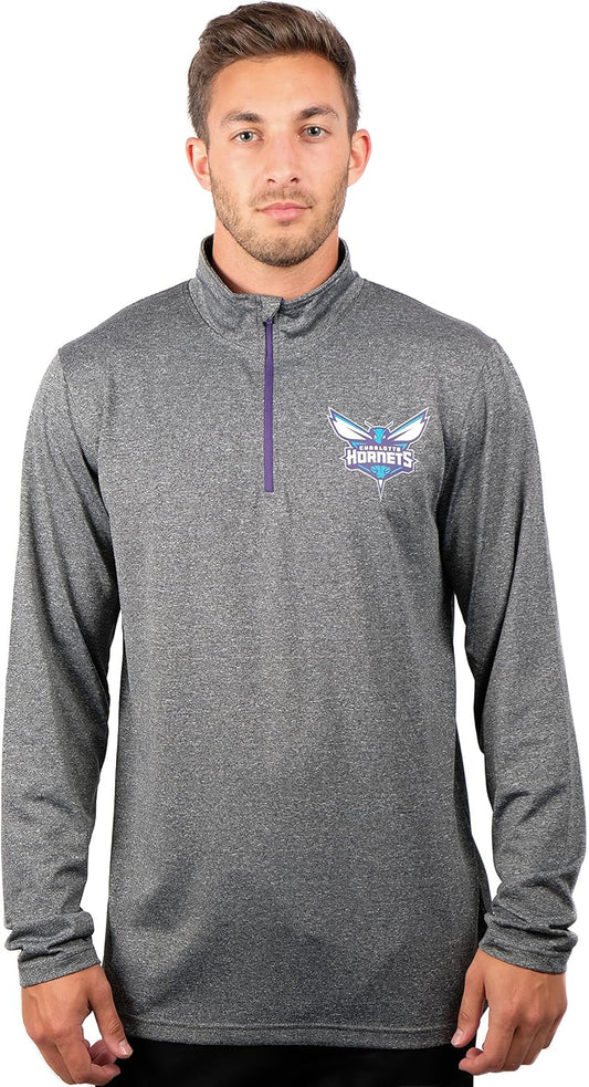 Ultra Game men's NBA quarter zip long sleeve T-shirt, super soft fabric, featuring team logo and sporty design.