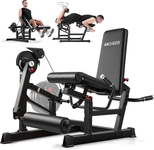 Heavy-duty ANCHEER leg extension machine with adjustable positions, lumbar support, and compact design for quad, hamstring, and glute workouts.