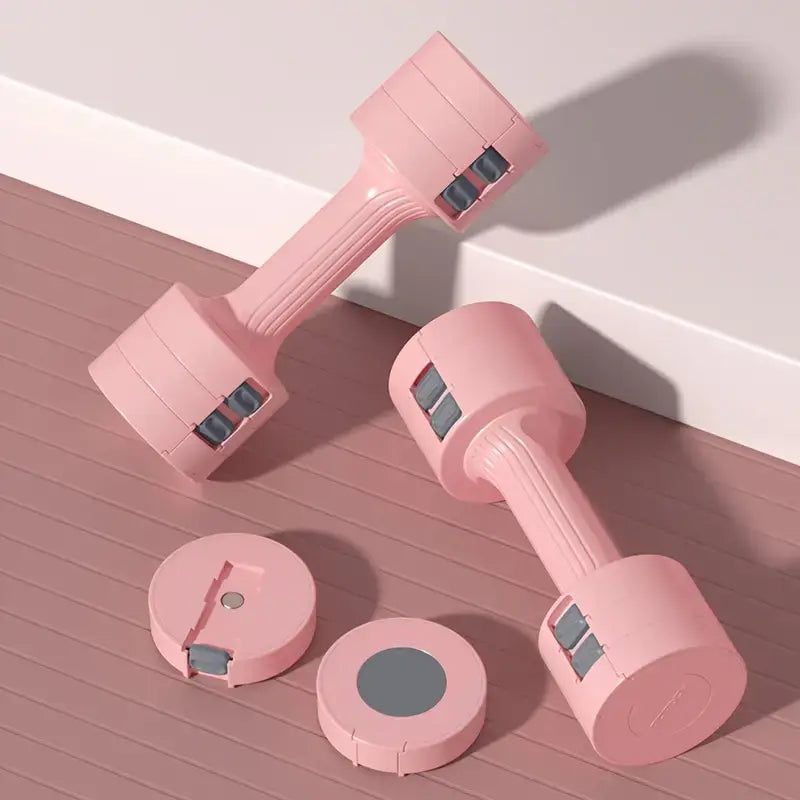 Adjustable pink dumbbells set featuring weights from 2-5kg (4.41-11.02lbs), designed for home and gym workouts.