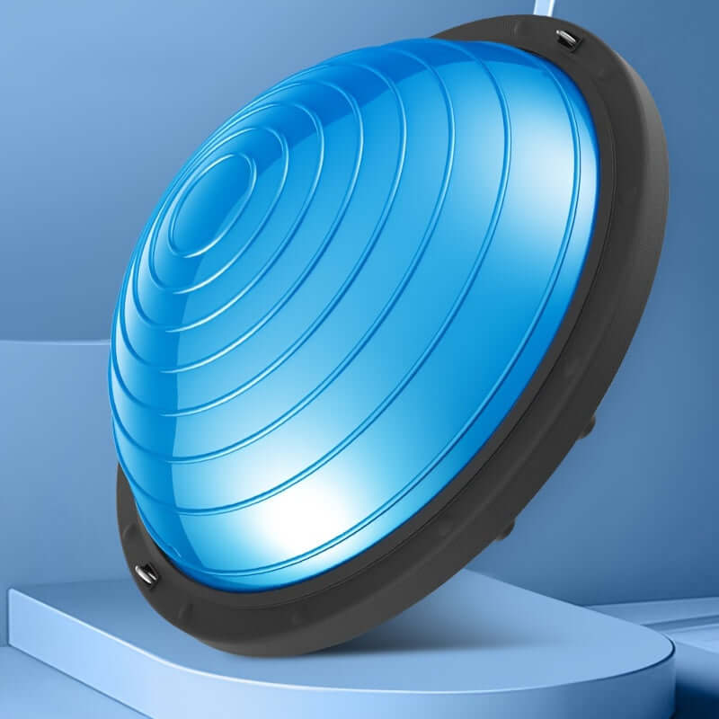 Flameproof balance ball for adults in blue color, designed for home workouts and gym use.