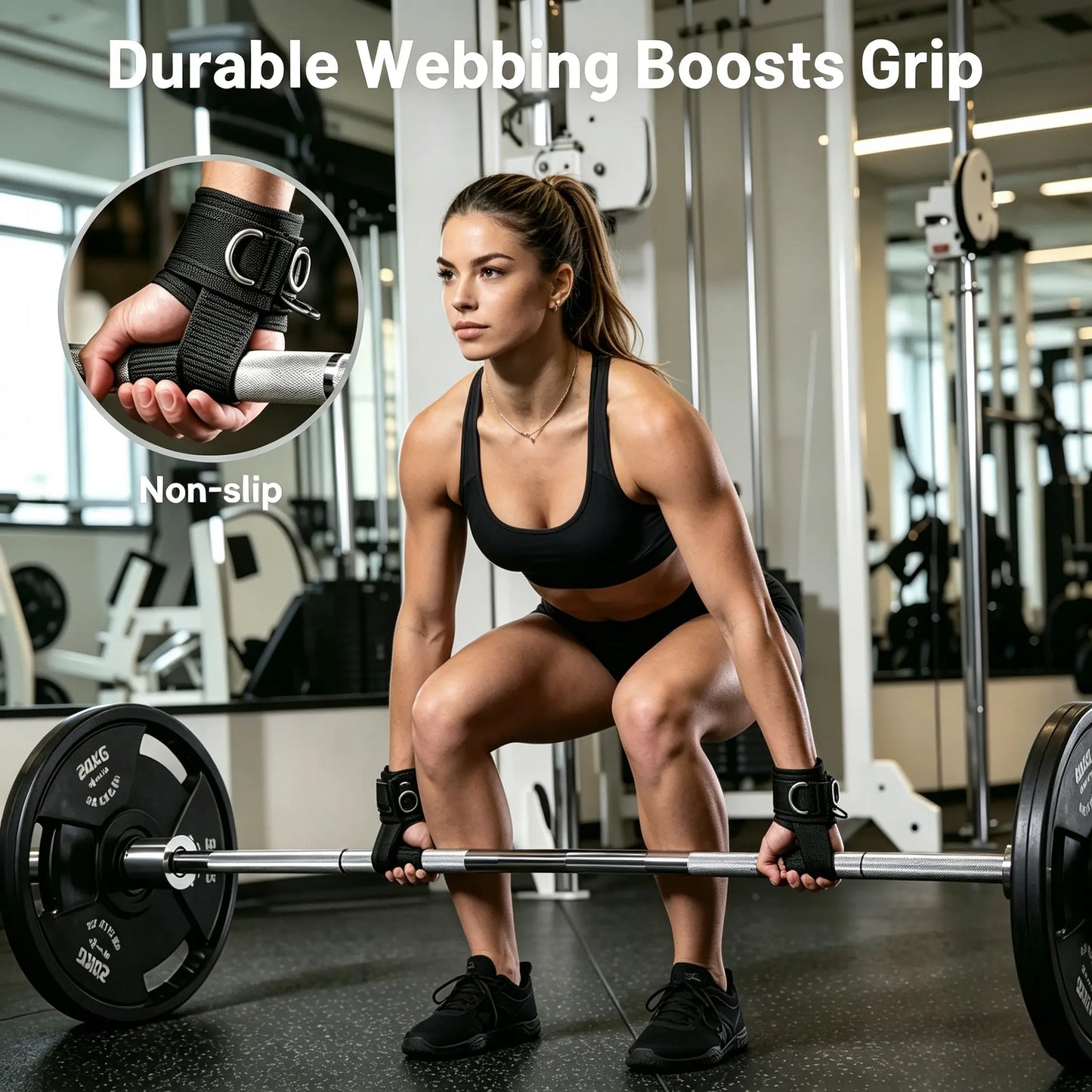 Two Fitness Essentials dual D-ring weight lifting straps with thick durable material and secure grip for gym training and deadlifts.