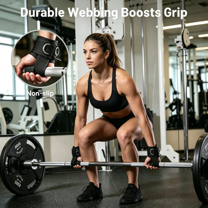 Two Fitness Essentials dual D-ring weight lifting straps with thick durable material and secure grip for gym training and deadlifts.