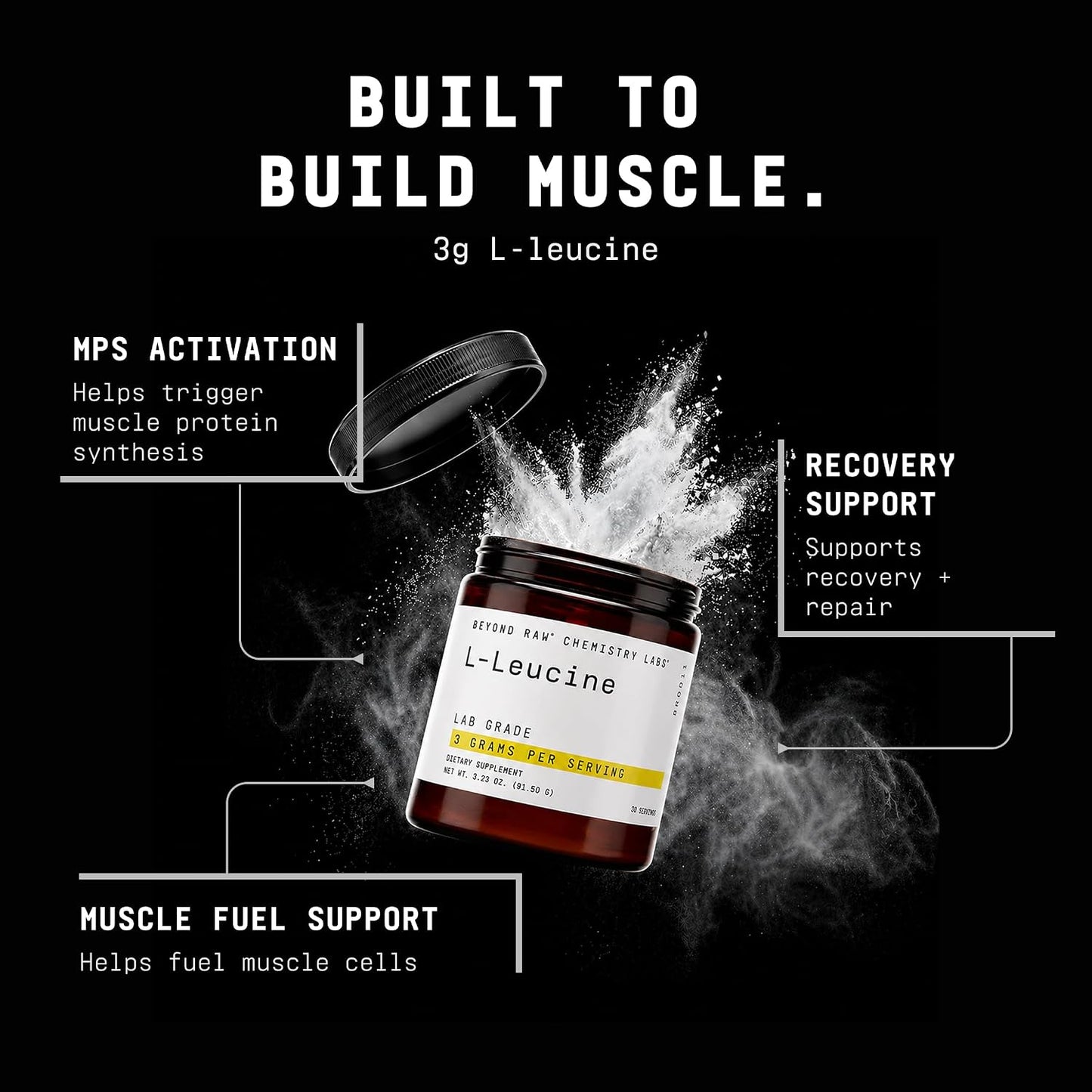BEYOND RAW Chemistry Labs L-Leucine Powder, Fuels Muscles, 30 Servings