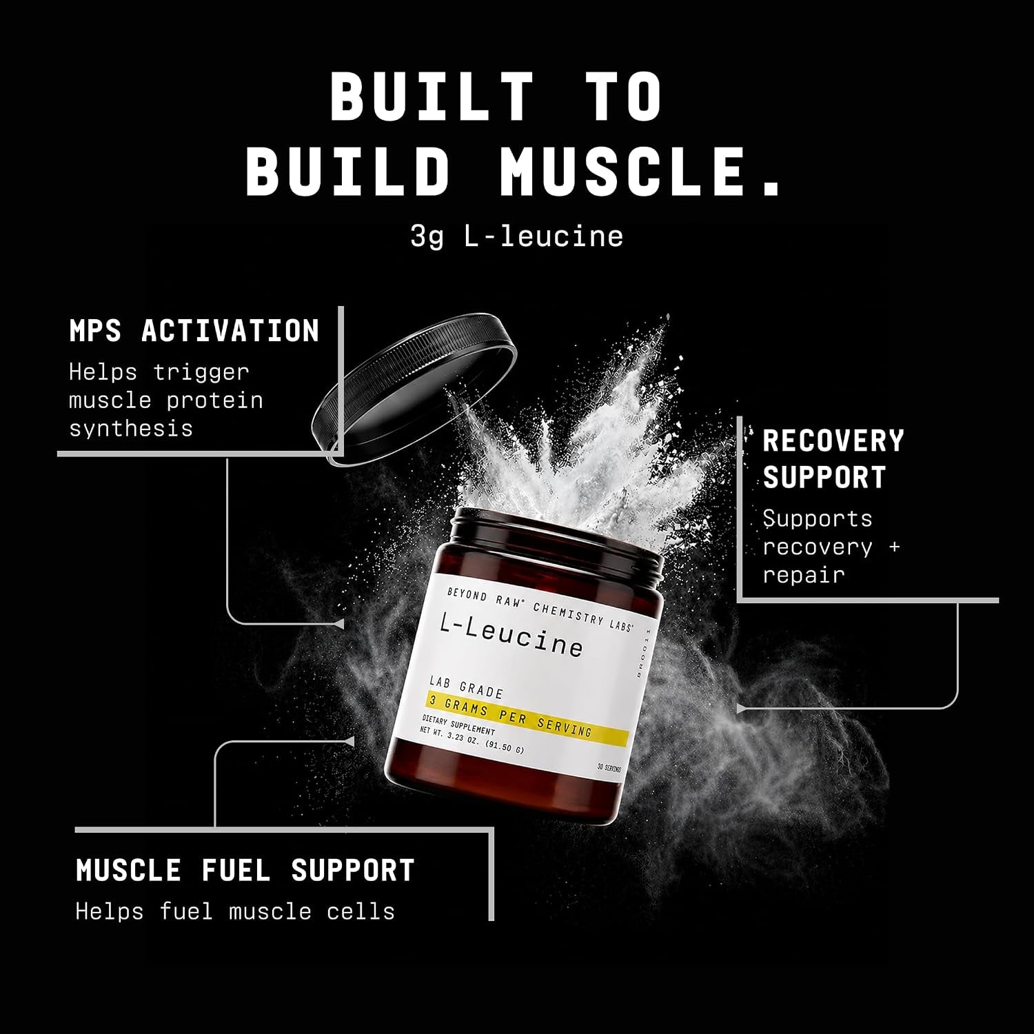 BEYOND RAW Chemistry Labs L-Leucine Powder, Fuels Muscles, 30 Servings