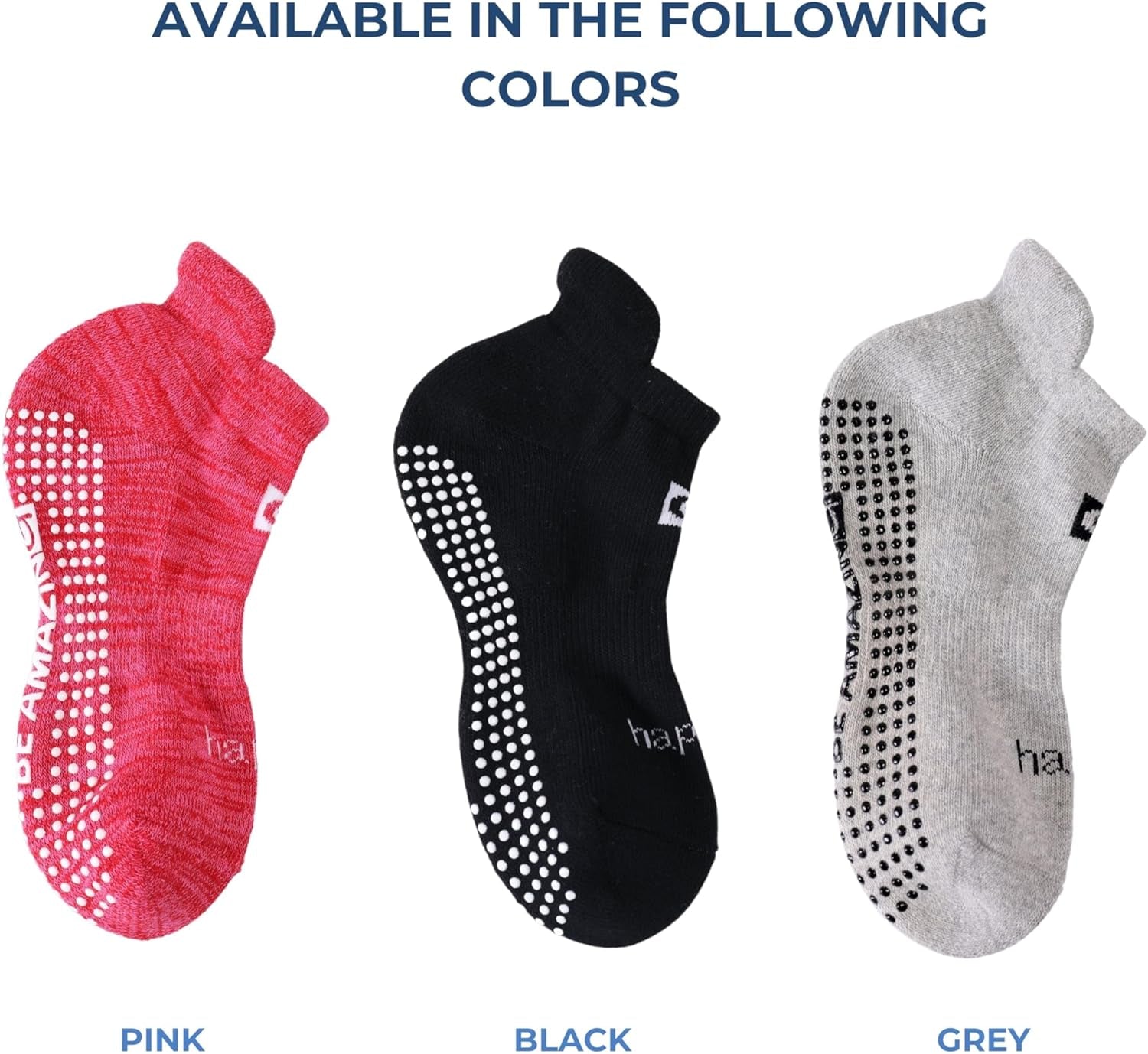 Non-slip yoga and pilates socks with grips for women and men, designed for maternity, yoga, barre, and hospital use by Live Happy Be Healthy.