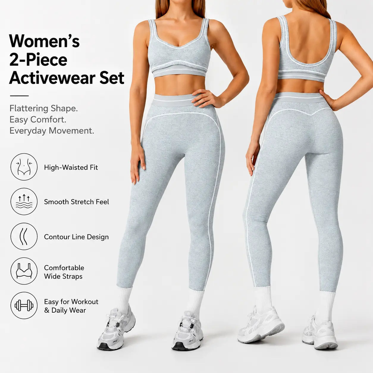 Trend Contrast Stripe Trim Sport Two Piece Set, Breathable Buttery Soft Seamless Yoga Bra & Hip Shaping Leggings Activewear Suit