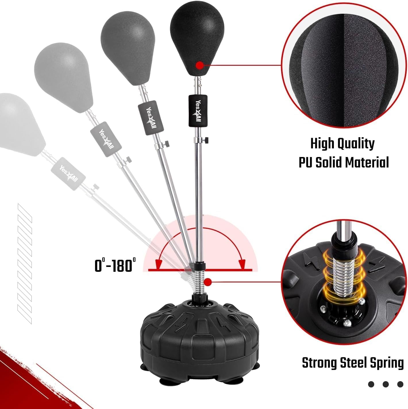Yes4All adjustable pedestal punching bag features high-quality PU material and strong steel spring for optimal training.