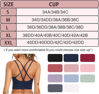 Sykooria 3-pack women's strappy sports bras with crisscross design, ideal for yoga, running, and fitness workouts.