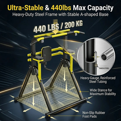 Fitness Essentials Saveyour Power Tower Pull-up Bar with 10-level adjustable height, foldable home gym strength training equipment