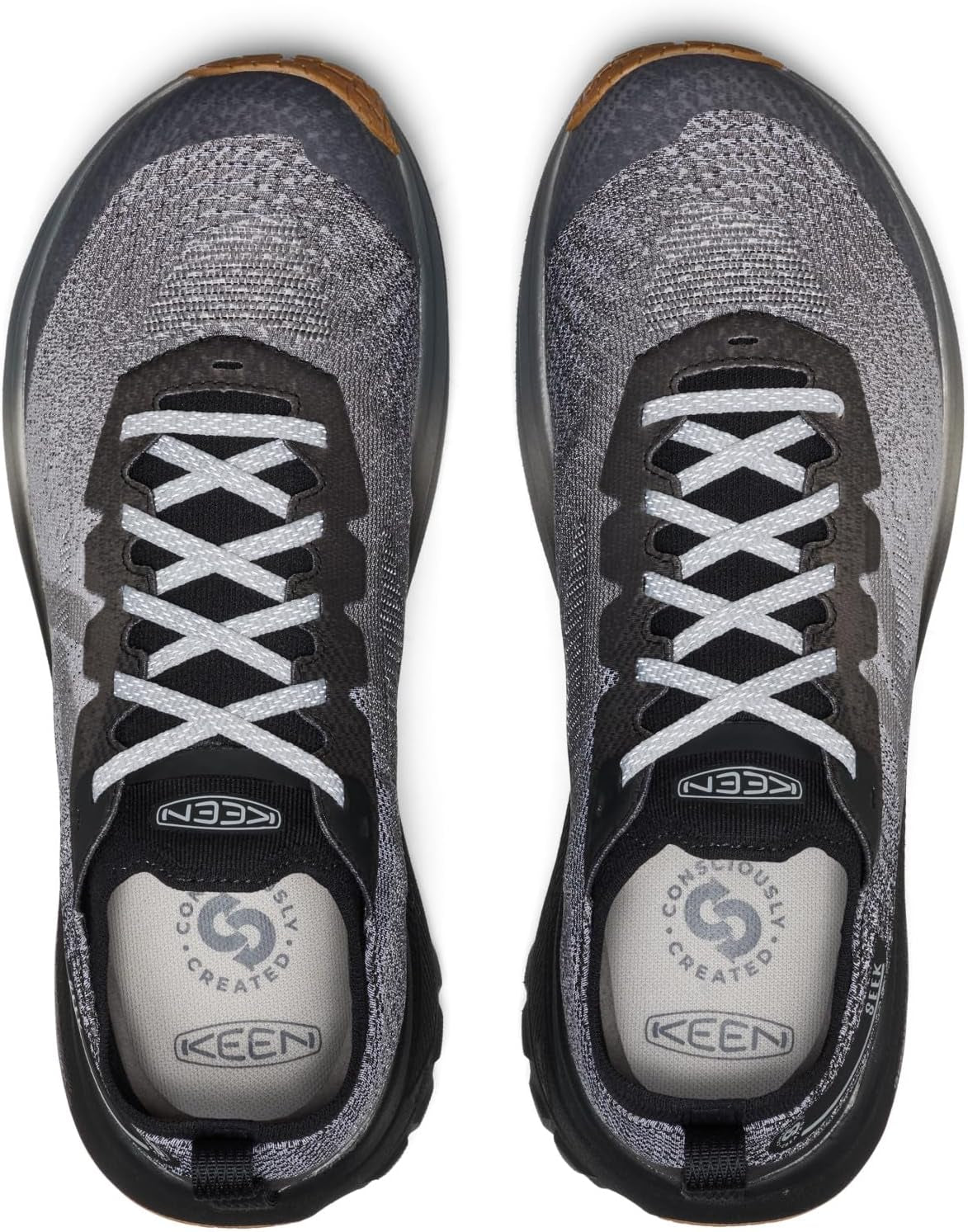 KEEN Seek trail running shoes in black with rugged outsole, breathable mesh upper, and supportive design for outdoor running.