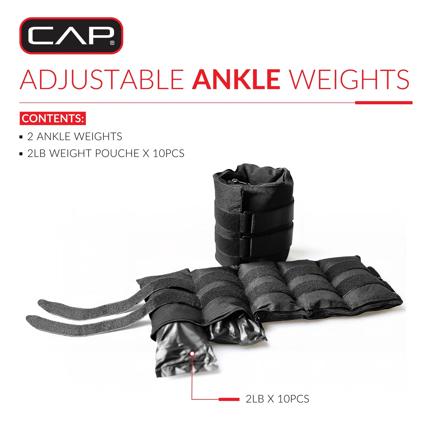 20 lb Adjustable Ankle Weights Set (10 lb Each) for Strength Training