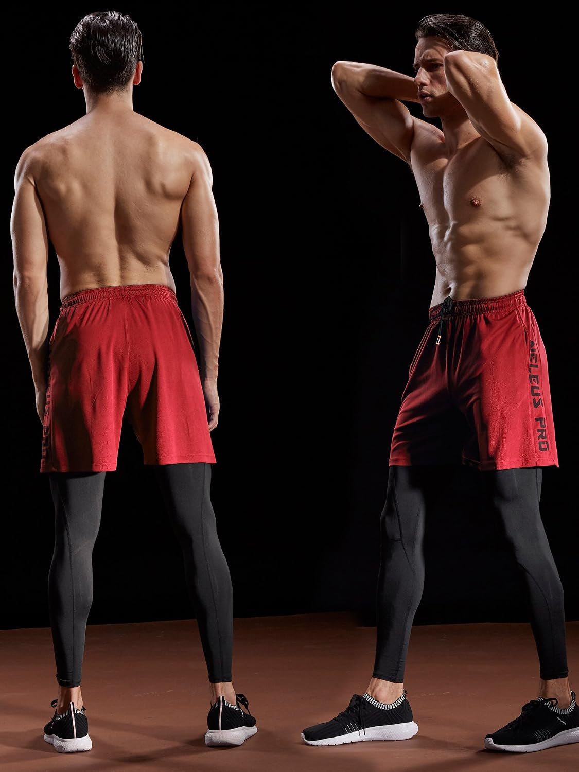 Lightweight NELEUS men's workout athletic shorts with pockets, black fabric, and a relaxed fit for active exercise and training.