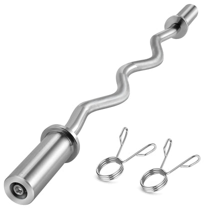 Fitness Essentials 47-inch Olympic EZ Curl Barbell with 380 lbs max load, ideal for wrist-friendly arm workouts and strength training.